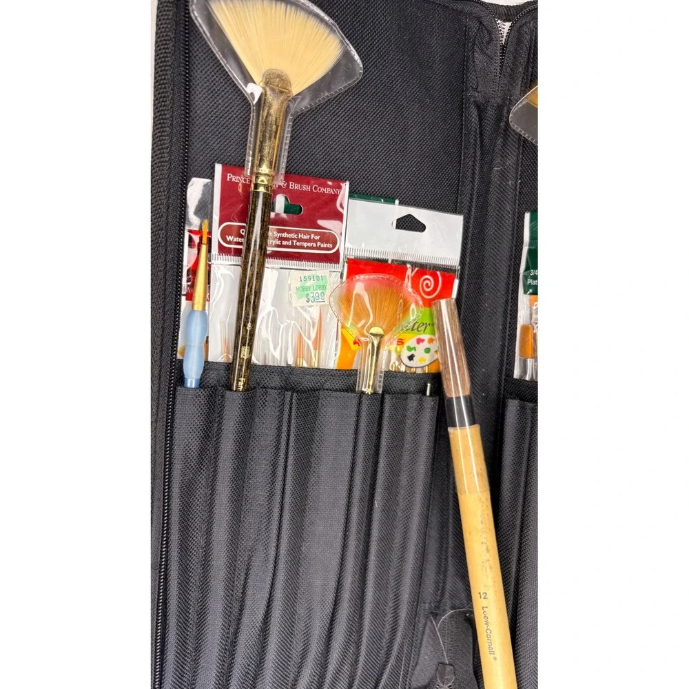 Artist Paint Brush Set with Zippered Case Loew-Cornell Fan Brushes Mixed